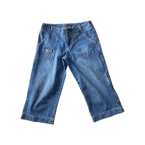 Eddie Bauer Pants - Eddie Bauer Womens‎ Capri Jeans Size 4 Blue 100 Cotton Cargo Pockets
